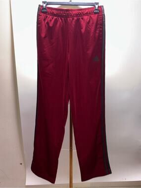 adidas Women's Red Loose Track Pants with Gray Side Stripes Size S